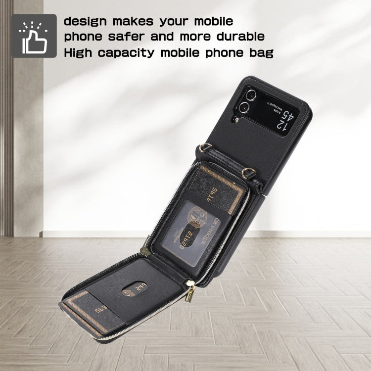 For Samsung Galaxy Z Flip3 Rhombic Full Zipper Wallet Leather Phone Case