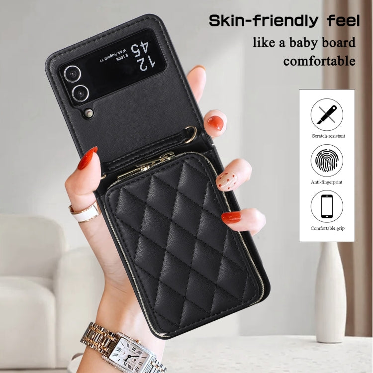 For Samsung Galaxy Z Flip3 Rhombic Full Zipper Wallet Leather Phone Case