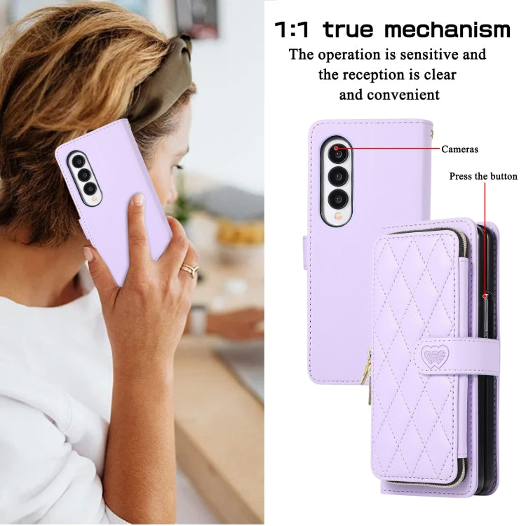 For Samsung Galaxy Z Fold4 Rhombic Full Zipper Wallet Leather Phone Case
