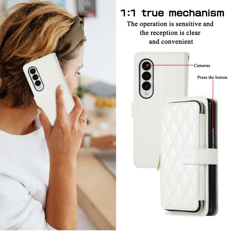 For Samsung Galaxy Z Fold4 Rhombic Full Zipper Wallet Leather Phone Case
