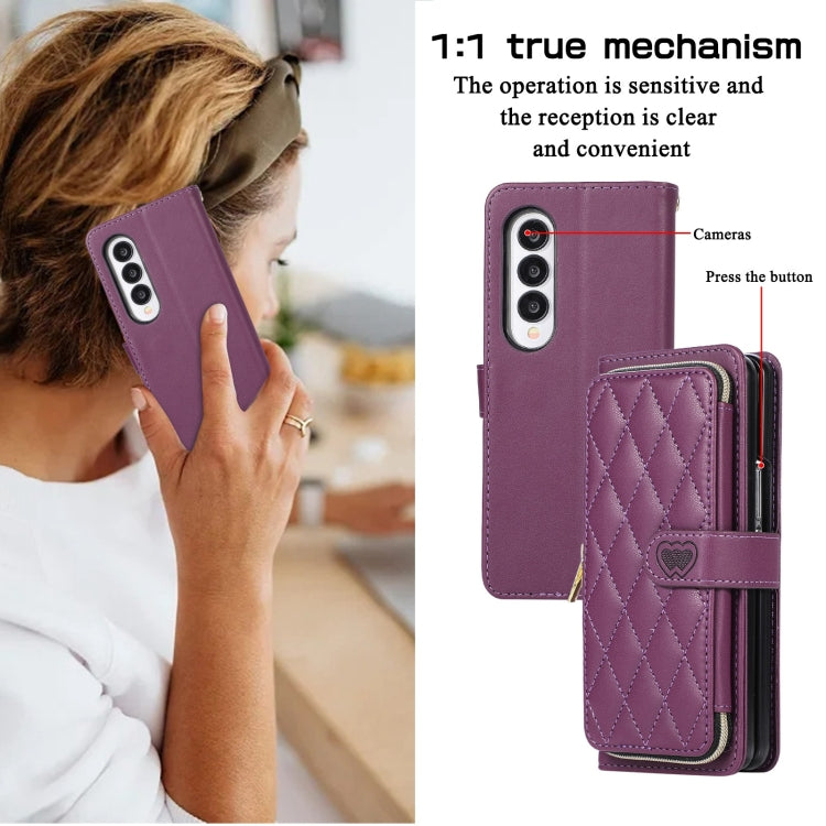 For Samsung Galaxy Z Fold4 Rhombic Full Zipper Wallet Leather Phone Case