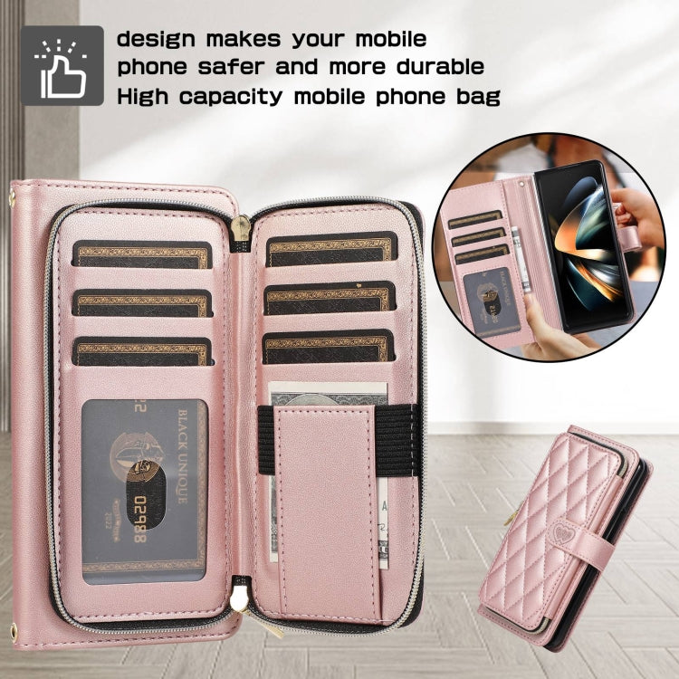 For Samsung Galaxy Z Fold4 Rhombic Full Zipper Wallet Leather Phone Case