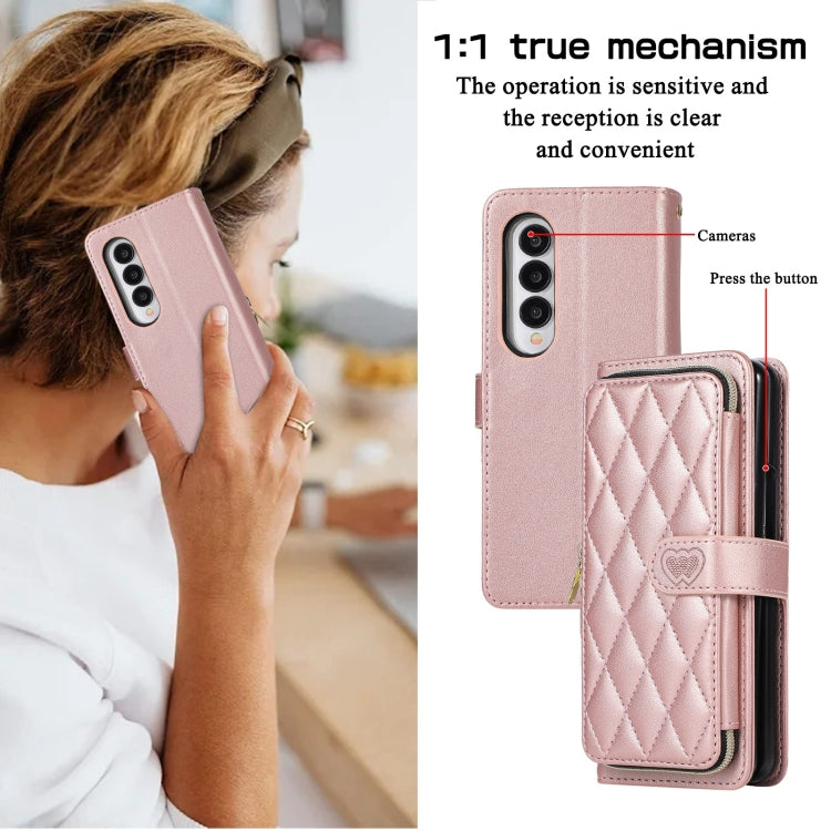 For Samsung Galaxy Z Fold4 Rhombic Full Zipper Wallet Leather Phone Case