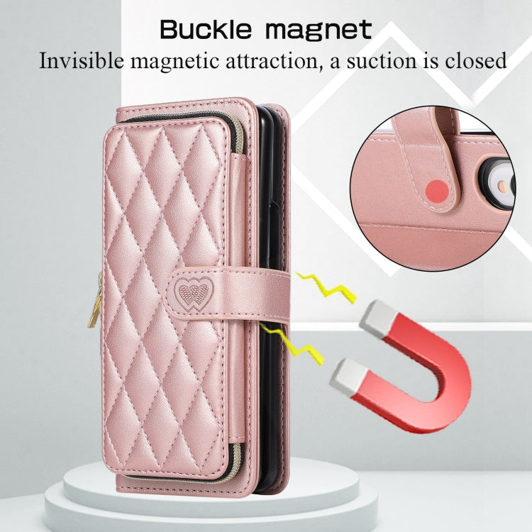 For Samsung Galaxy Z Fold4 Rhombic Full Zipper Wallet Leather Phone Case
