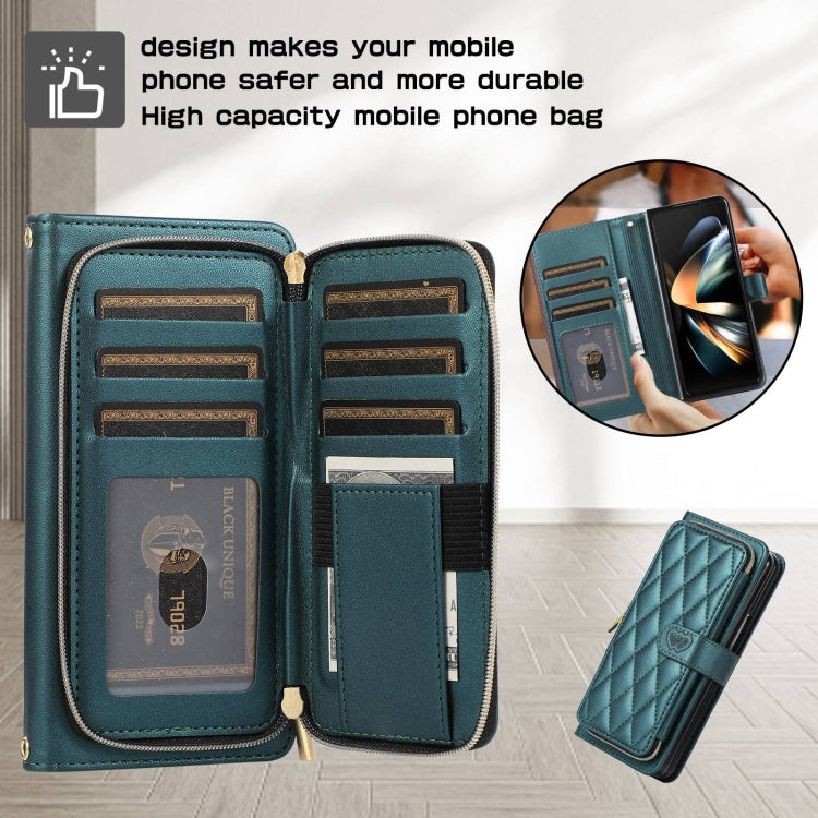 For Samsung Galaxy Z Fold4 Rhombic Full Zipper Wallet Leather Phone Case