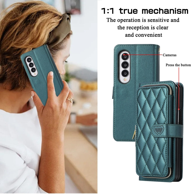 For Samsung Galaxy Z Fold4 Rhombic Full Zipper Wallet Leather Phone Case