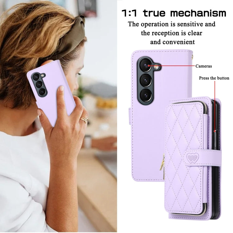 For Samsung Galaxy Z Fold5 Rhombic Full Zipper Wallet Leather Phone Case