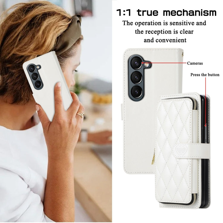 For Samsung Galaxy Z Fold5 Rhombic Full Zipper Wallet Leather Phone Case