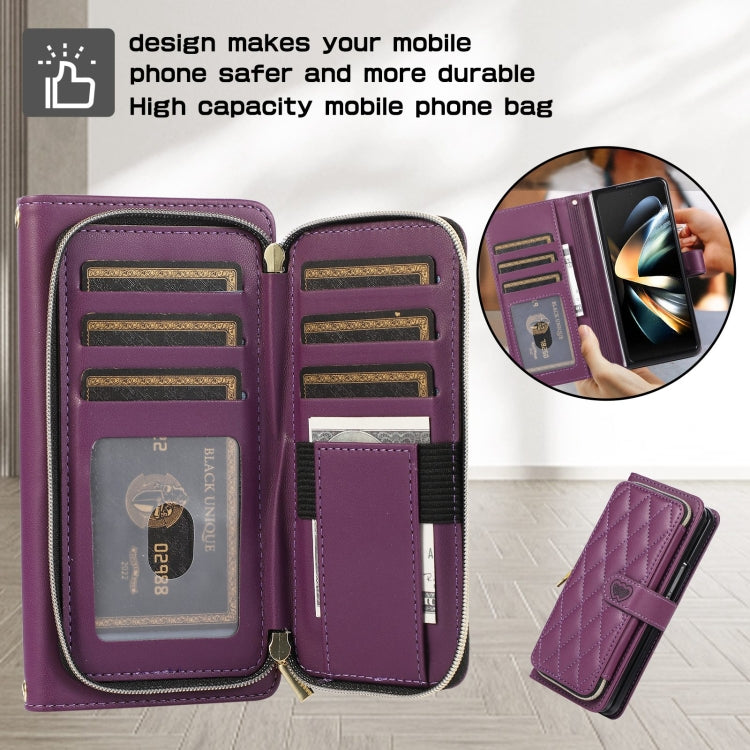 For Samsung Galaxy Z Fold5 Rhombic Full Zipper Wallet Leather Phone Case