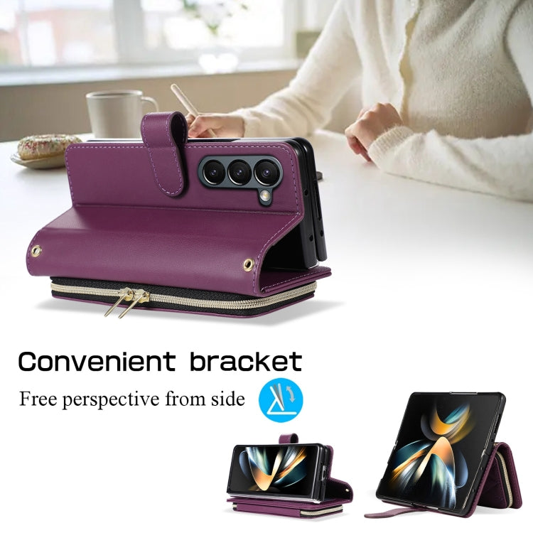 For Samsung Galaxy Z Fold5 Rhombic Full Zipper Wallet Leather Phone Case