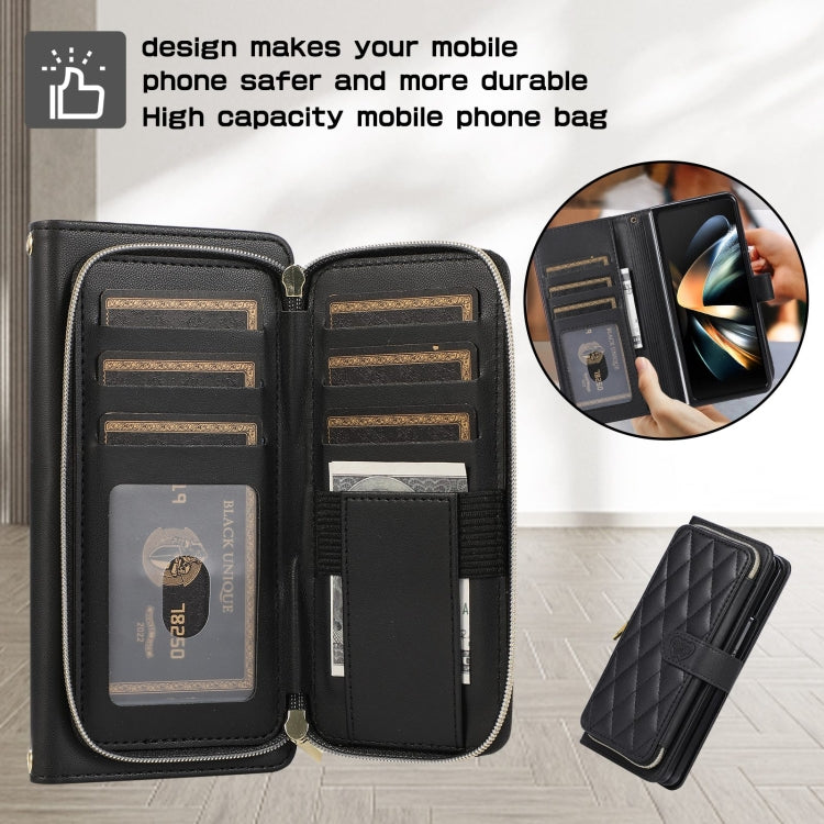 For Samsung Galaxy Z Fold5 Rhombic Full Zipper Wallet Leather Phone Case