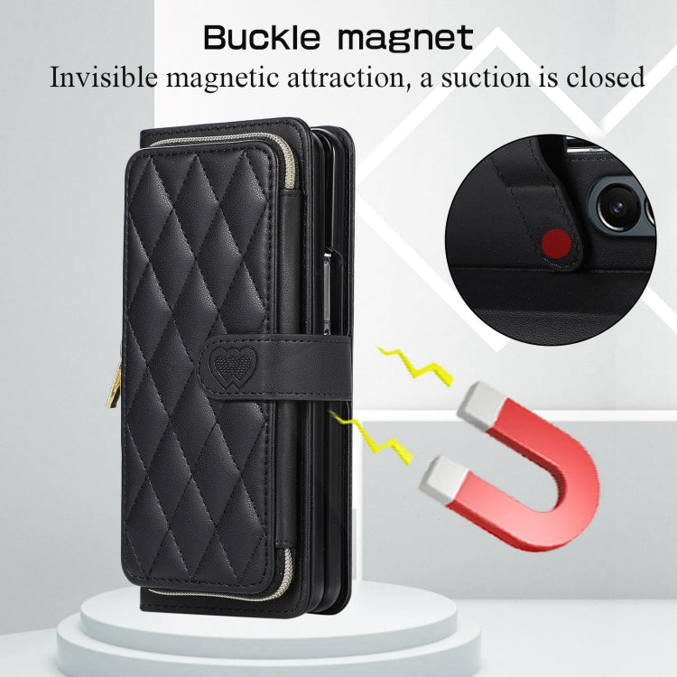 For Samsung Galaxy Z Fold5 Rhombic Full Zipper Wallet Leather Phone Case