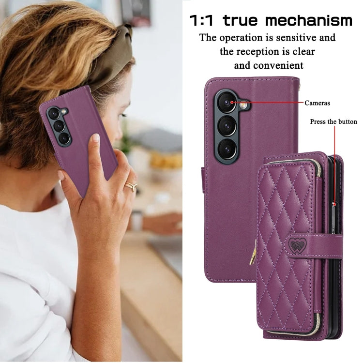 For Samsung Galaxy Z Fold6 Rhombic Full Zipper Wallet Leather Phone Case