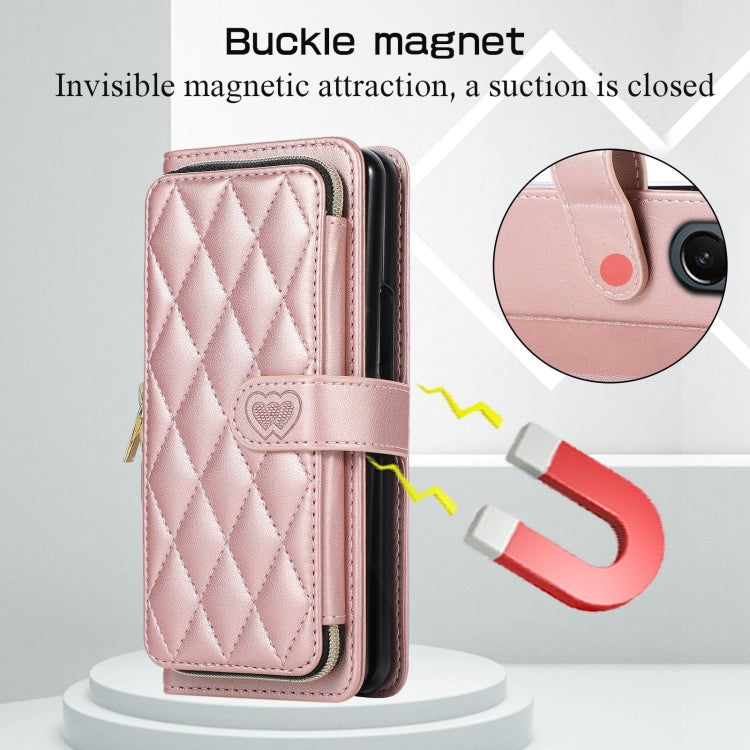 For Samsung Galaxy Z Fold6 Rhombic Full Zipper Wallet Leather Phone Case