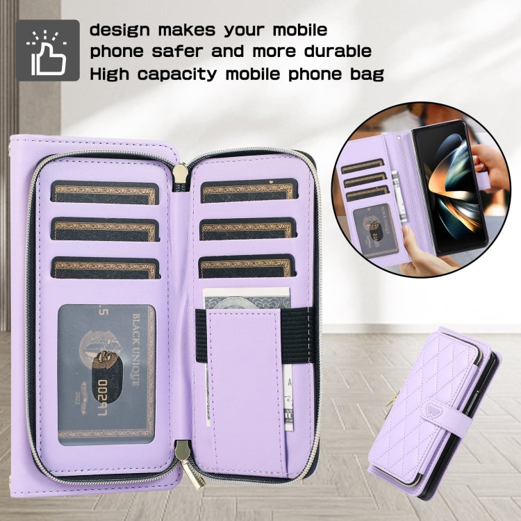 For Samsung Galaxy Z Fold3 Rhombic Full Zipper Wallet Leather Phone Case