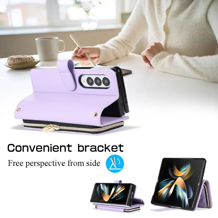 For Samsung Galaxy Z Fold3 Rhombic Full Zipper Wallet Leather Phone Case