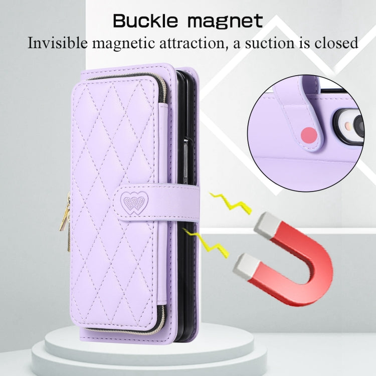 For Samsung Galaxy Z Fold3 Rhombic Full Zipper Wallet Leather Phone Case