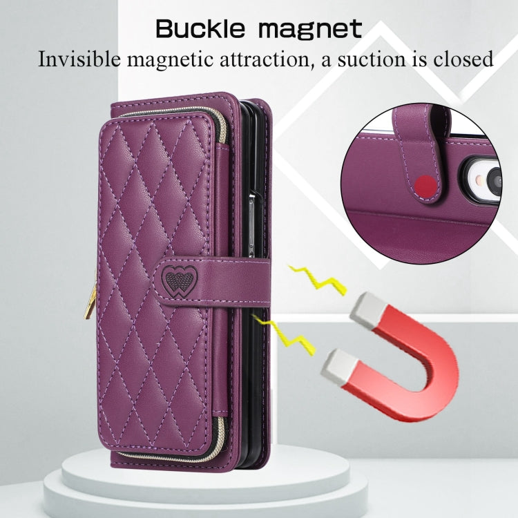 For Samsung Galaxy Z Fold3 Rhombic Full Zipper Wallet Leather Phone Case
