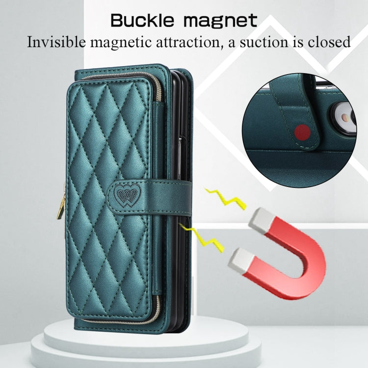 For Samsung Galaxy Z Fold3 Rhombic Full Zipper Wallet Leather Phone Case