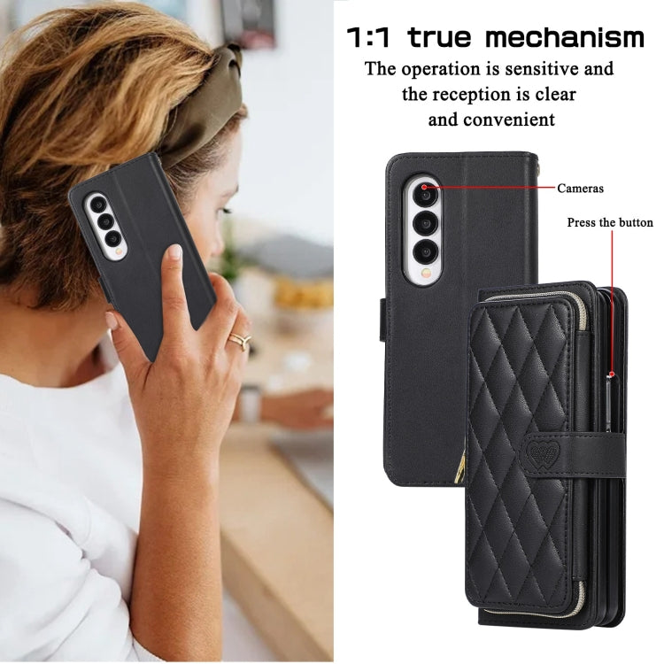 For Samsung Galaxy Z Fold3 Rhombic Full Zipper Wallet Leather Phone Case