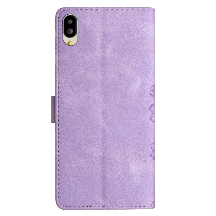 For Sharp Basio active SHG09 Cherry Blossom Butterfly Skin Feel Embossed PU Phone Case