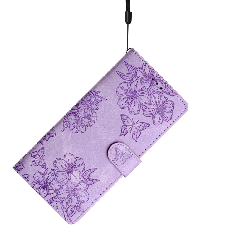 For Sharp Basio active SHG09 Cherry Blossom Butterfly Skin Feel Embossed PU Phone Case