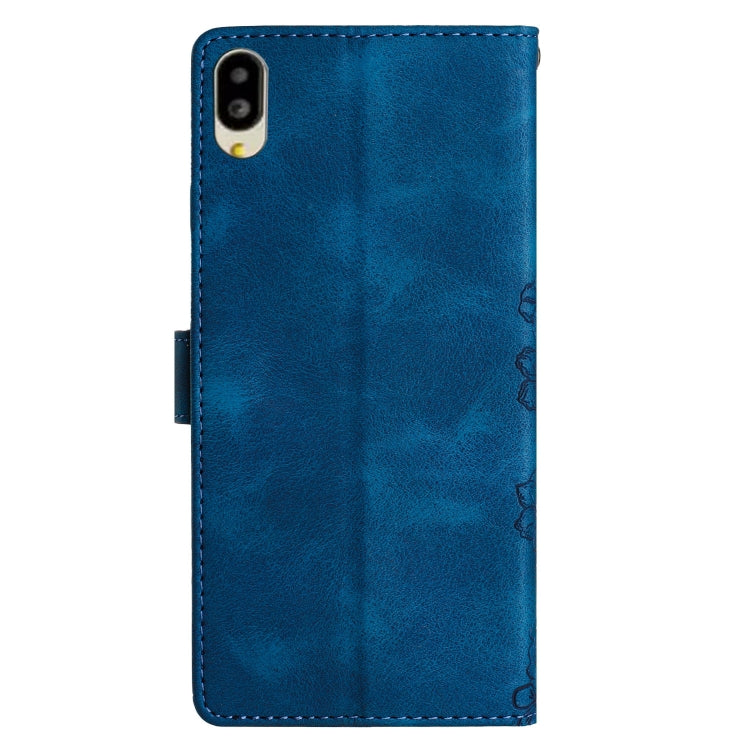 For Sharp Basio active SHG09 Cherry Blossom Butterfly Skin Feel Embossed PU Phone Case