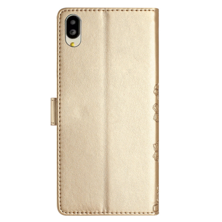 For Sharp Basio active SHG09 Cherry Blossom Butterfly Skin Feel Embossed PU Phone Case