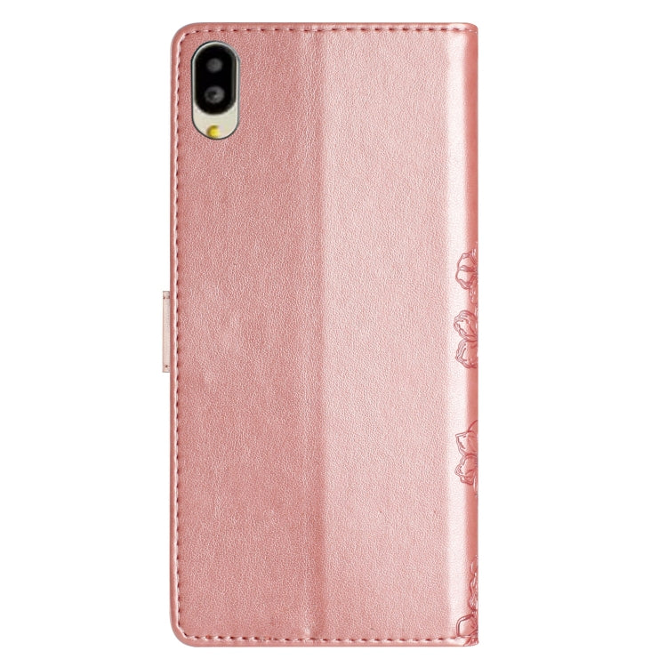 For Sharp Basio active SHG09 Cherry Blossom Butterfly Skin Feel Embossed PU Phone Case