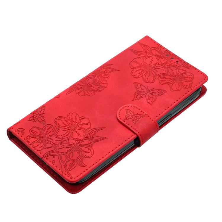 For OnePlus Ace 6 Cherry Blossom Butterfly Skin Feel Embossed PU Phone Case
