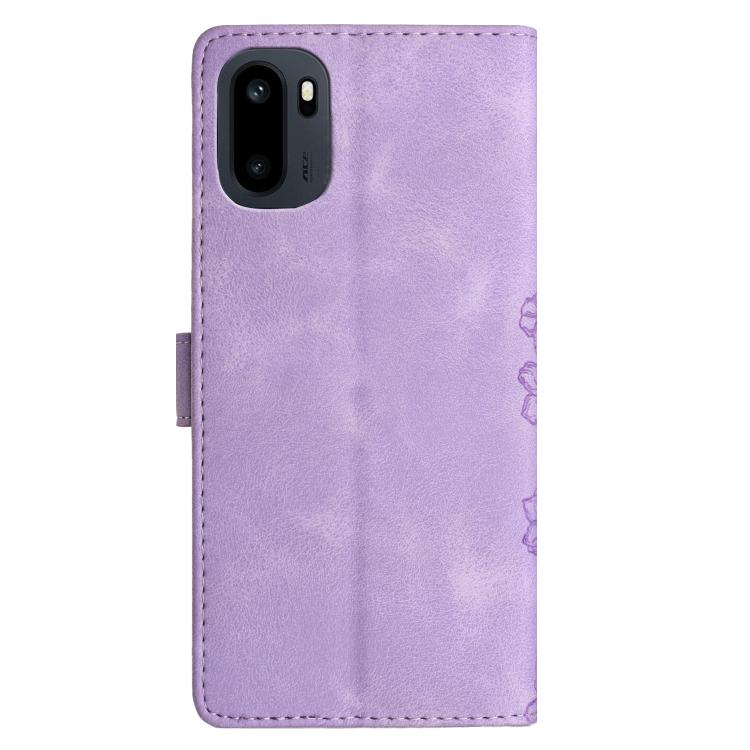 For OnePlus Ace 6 Cherry Blossom Butterfly Skin Feel Embossed PU Phone Case
