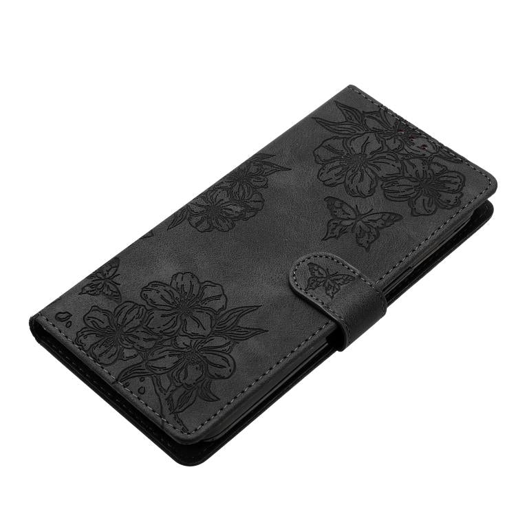 For OnePlus Ace 6 Cherry Blossom Butterfly Skin Feel Embossed PU Phone Case