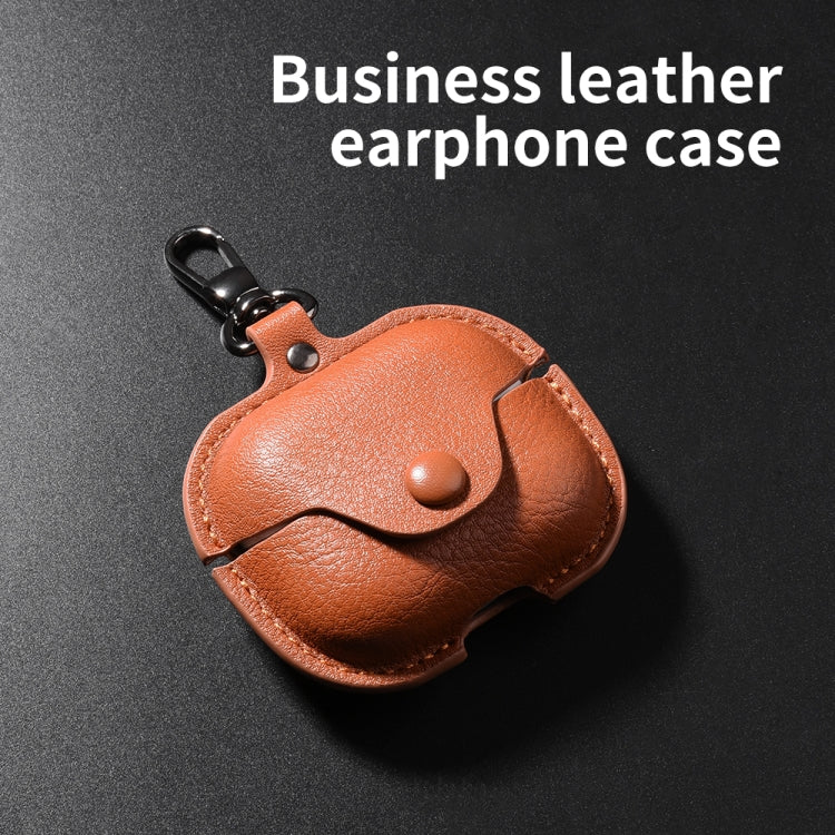 For Samsung Galaxy Buds3 FE Business Leather Bluetooth Earphone Protective Case with Hook