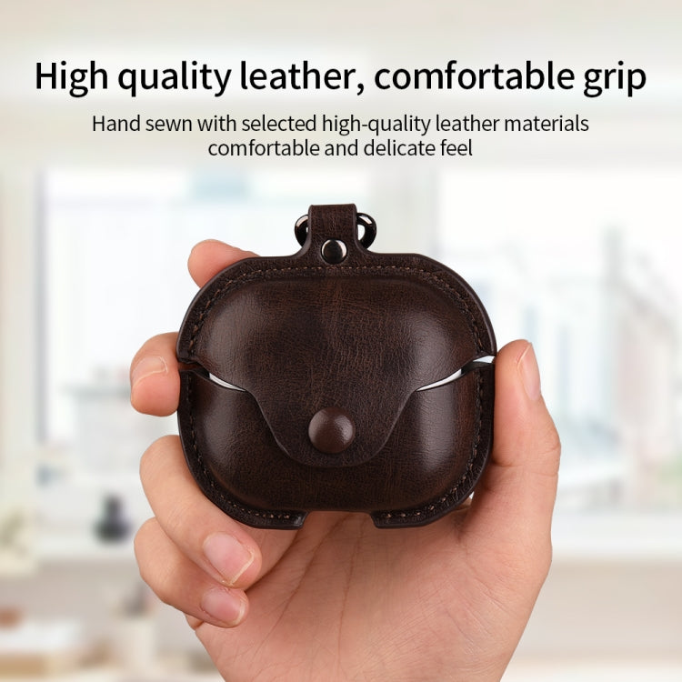 For Samsung Galaxy Buds3 FE Business Leather Bluetooth Earphone Protective Case with Hook