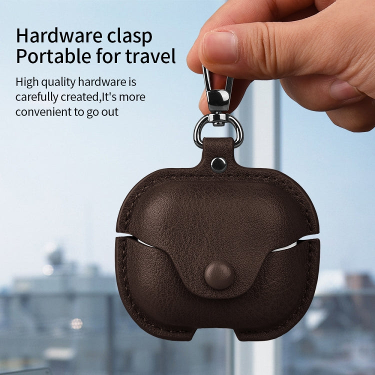 For Samsung Galaxy Buds3 FE Business Leather Bluetooth Earphone Protective Case with Hook