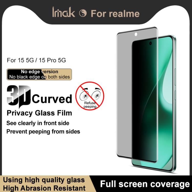 For Realme 15 / 15 Pro 5G Global imak No Edge Version 3D Curved Privacy Full Screen Tempered Glass Film