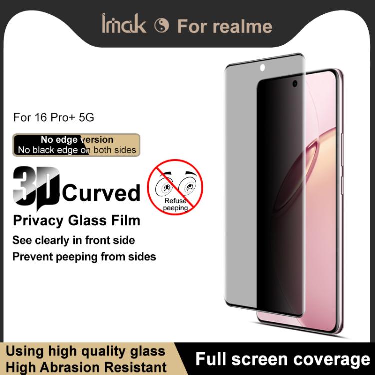 For Realme 16 Pro+ 5G Global imak No Edge Version 3D Curved Privacy Full Screen Tempered Glass Film