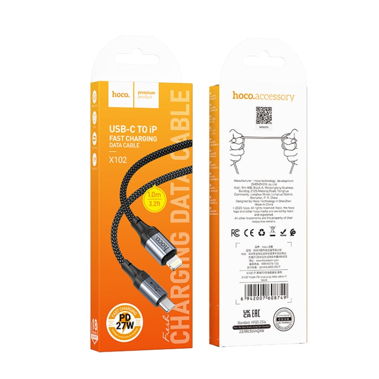 hoco X102 USB-C / Type-C to 8 Pin Fresh PD Charging Data Cable, Length:1m - Black