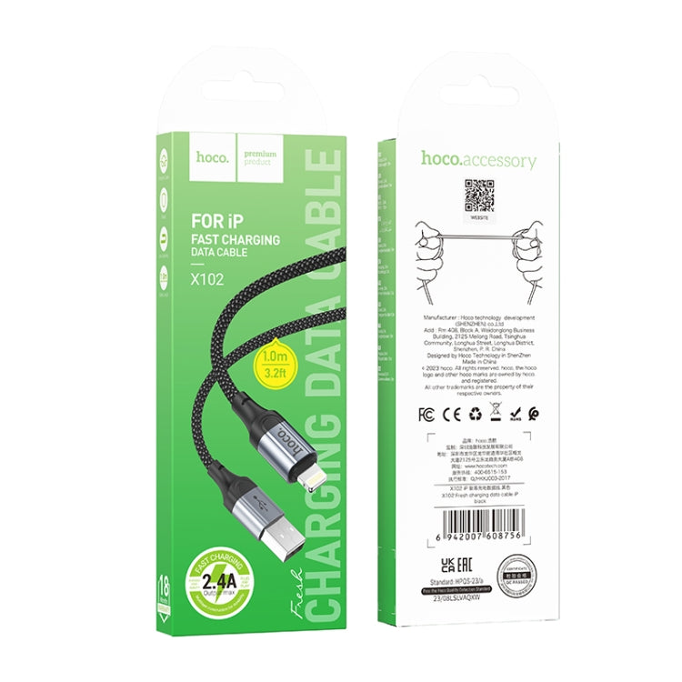 hoco X102 USB to 8 Pin Fresh 2.4A Charging Data Cable, Length:1m - Black