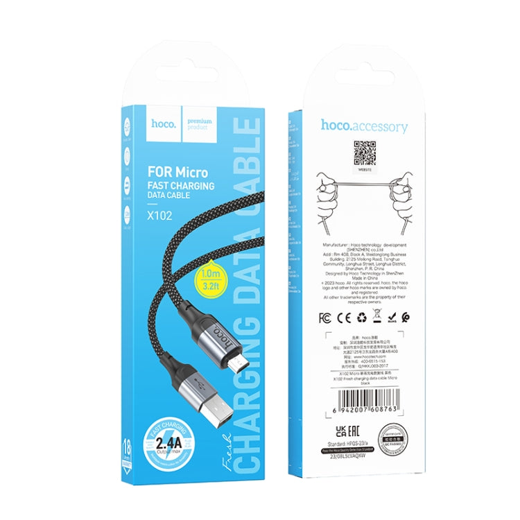 hoco X102 USB to Micro USB Fresh 2.4A Charging Data Cable, Length:1m - Black