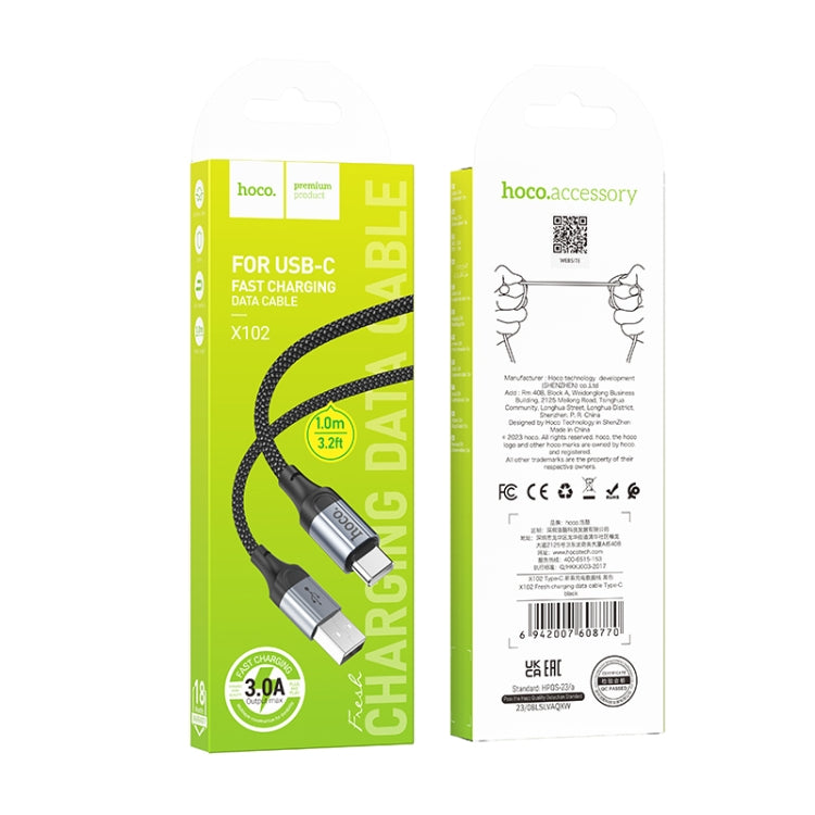 hoco X102 USB to USB-C / Type-C Fresh 3A Charging Data Cable, Length:1m - Black