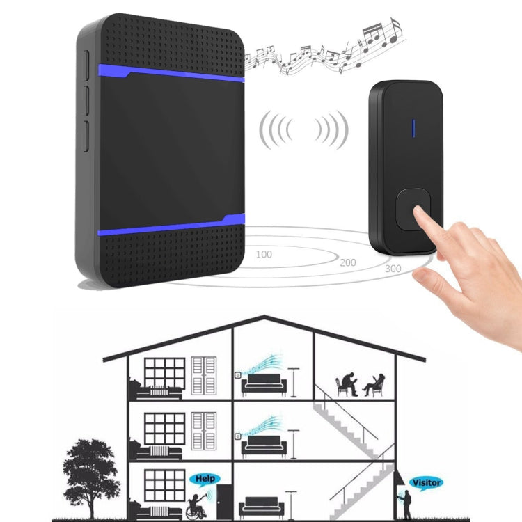N15K-1T2-B 110dB IP55 Waterproof Wireless Doorbell, Receiver x 2 and Transmitter x 1, US Plug - Black