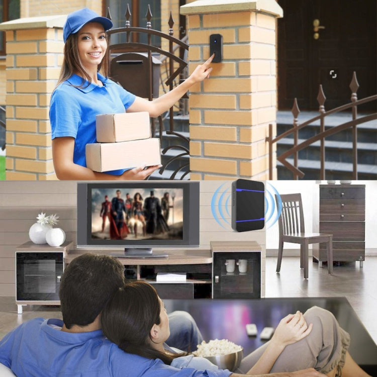 N15K-2T2-B 110dB IP55 Waterproof Wireless Doorbell, Receiver x 2 and Transmitter x 2, US Plug - Black