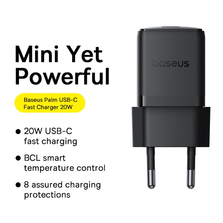 Baseus 1C 20W Type-C Palm Fast Charger, Plug:EU Plug