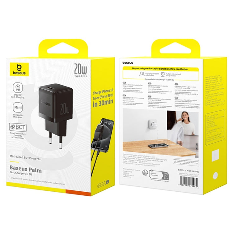 Baseus 1C 20W Type-C Palm Fast Charger, Plug:EU Plug
