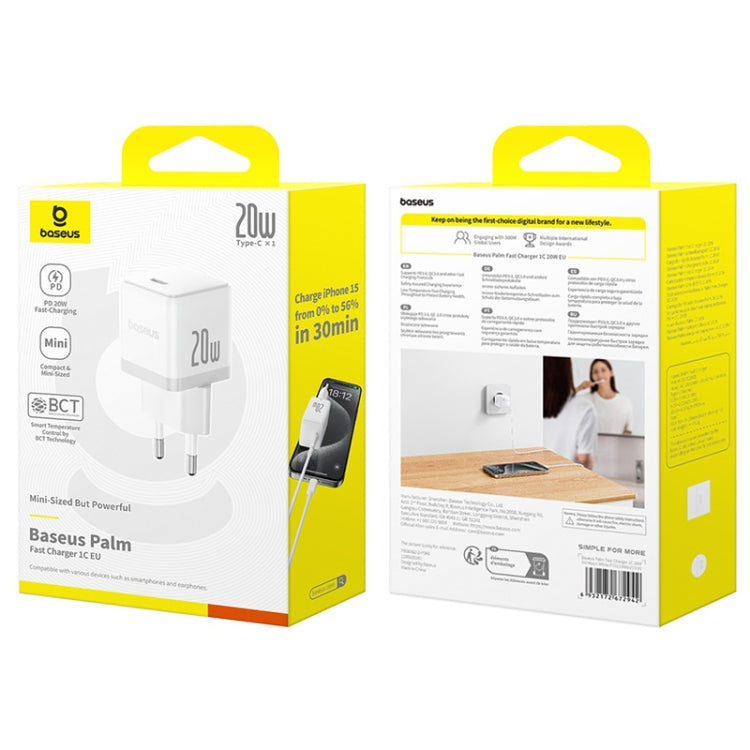 Baseus 1C 20W Type-C Palm Fast Charger, Plug:EU Plug