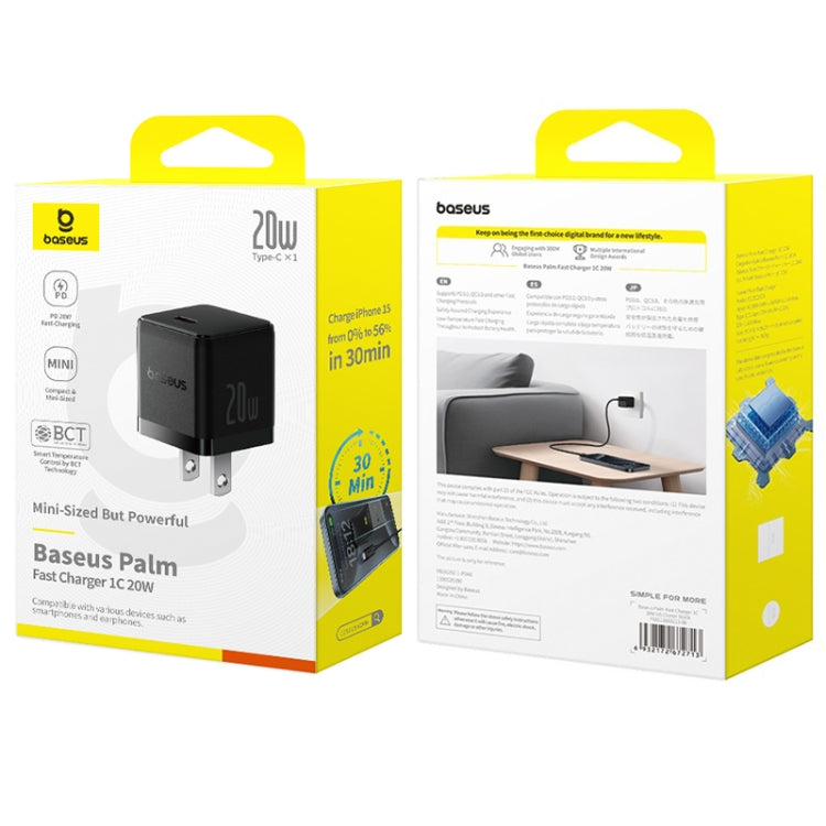 Baseus 1C 20W Type-C Palm Fast Charger, Plug:US Plug