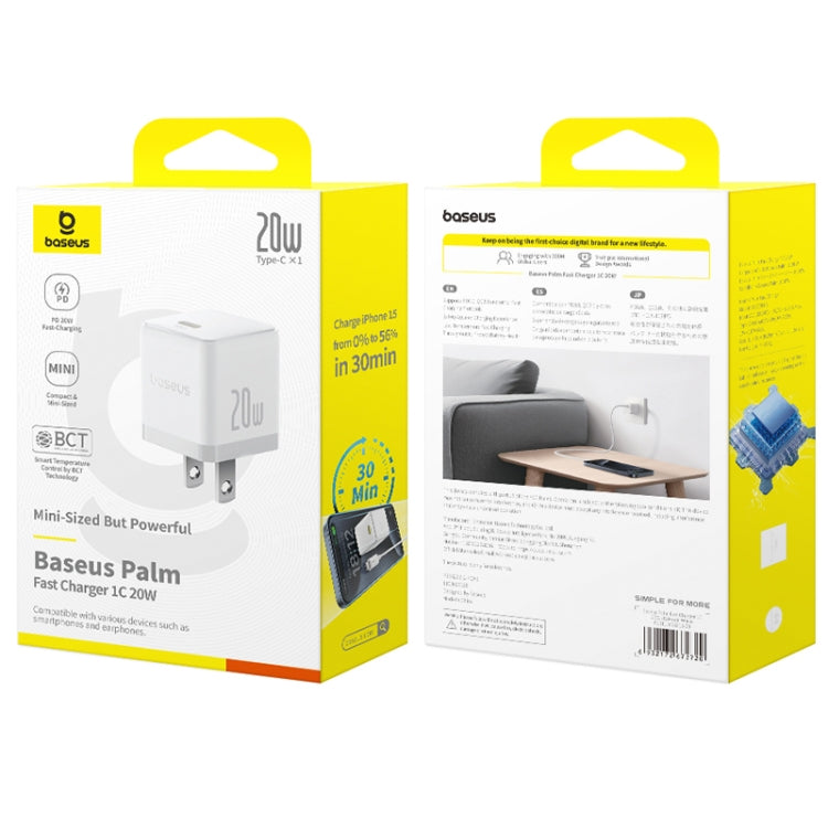 Baseus 1C 20W Type-C Palm Fast Charger, Plug:US Plug