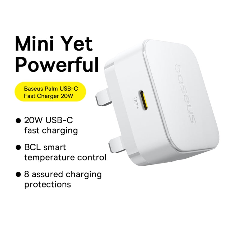 Baseus 1C 20W Type-C Palm Fast Charger, Plug:UK Plug - White