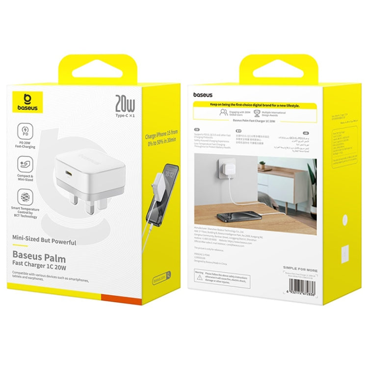 Baseus 1C 20W Type-C Palm Fast Charger, Plug:UK Plug - White